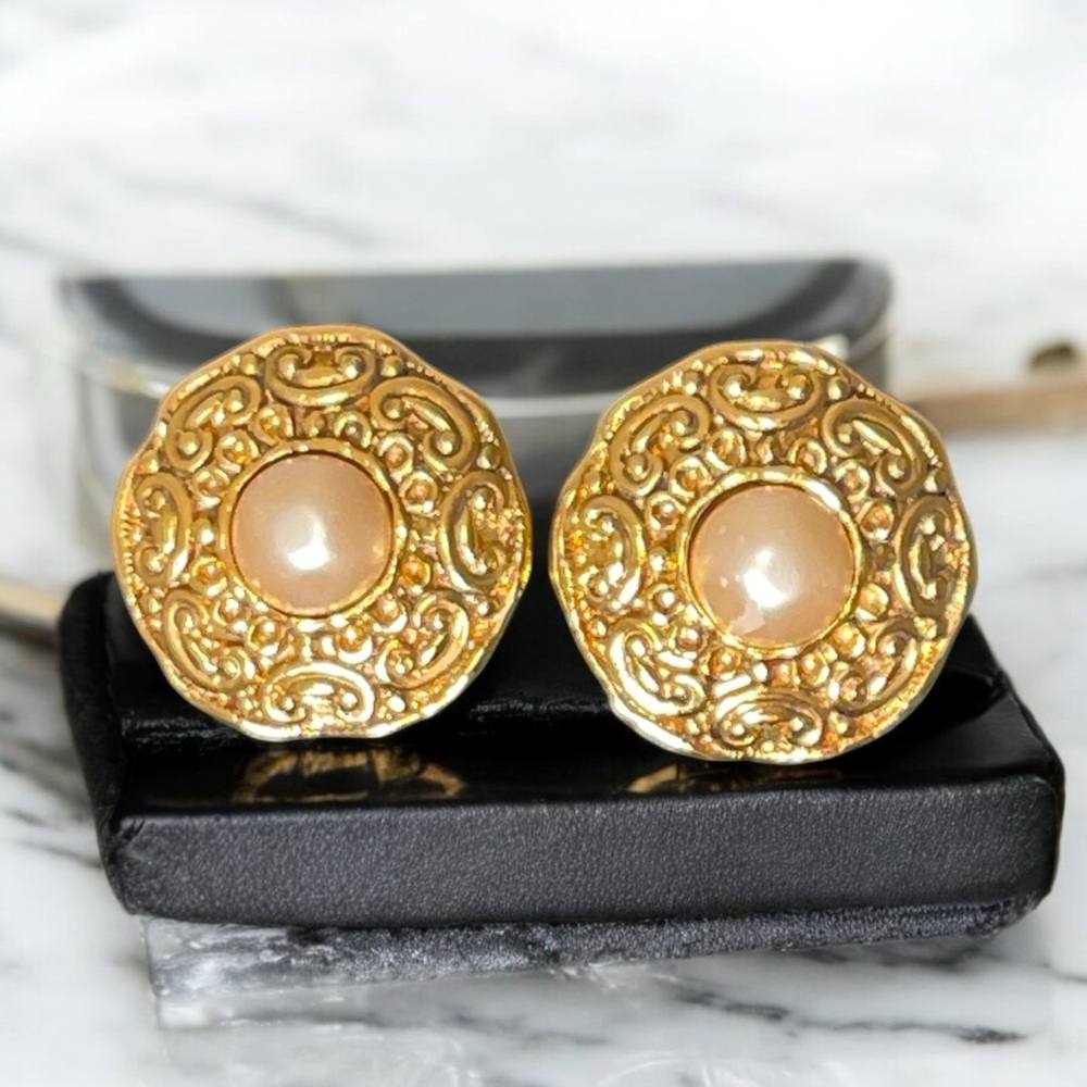 Chanel Elegant 24k Gold plated and Faux Pearl Earrings